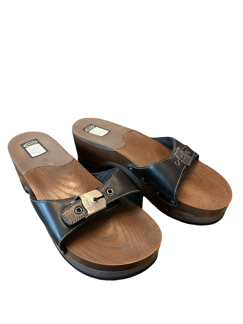 🧡 Dr. Scholl's Black and Brown Leather Backstrap Mule 🧡 - Picture 1 of 8